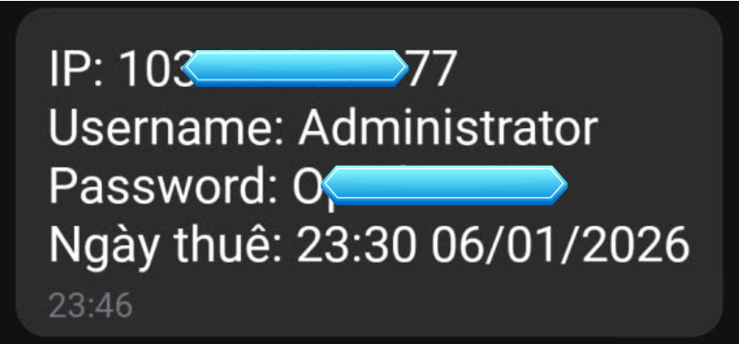 Thông tin đăng nhập VPS